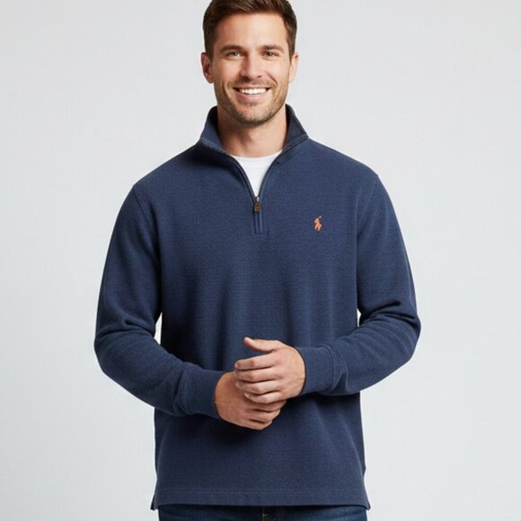 Polo Ralph Lauren Other - POLO Ralph Lauren Blue 1/4 Zip Men's L Pullover Knit Sweater – Orange Pony